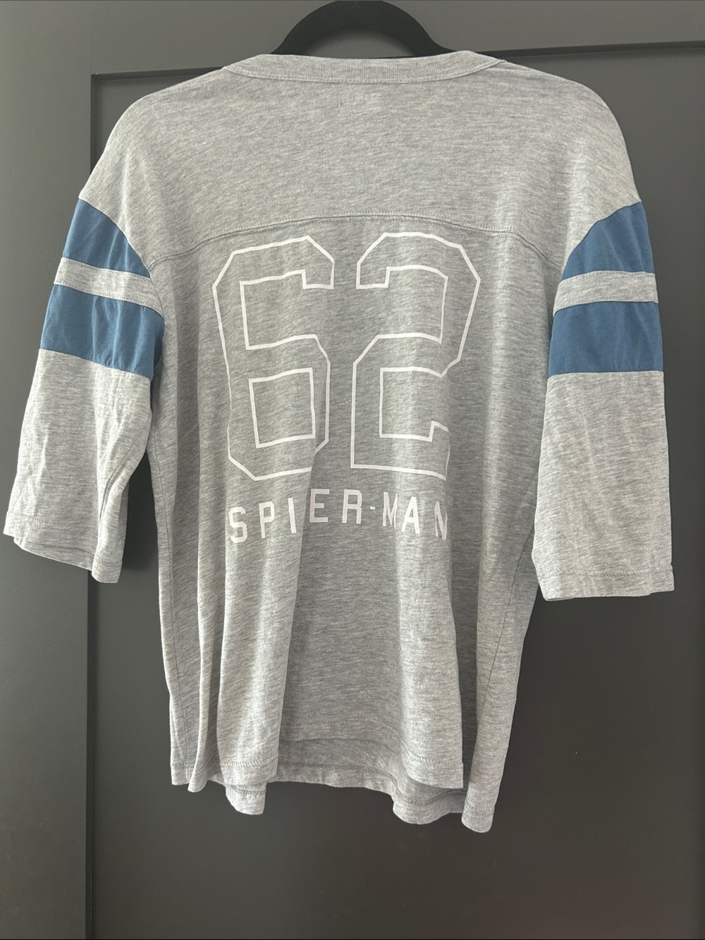 Marvel Gray Tee with Blue Sleeve Stripes & Spider-Man Graphic - Picture 5 of 5